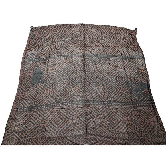 Kisura Scarf Brown Black Stripe Geometric Pattern Beaded Corners Rayon New - Picture 6 of 8